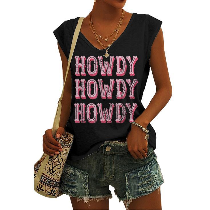 Vintage White Howdy Rodeo Western Country Southern Cowgirl V3 Women's Vneck Tank Top