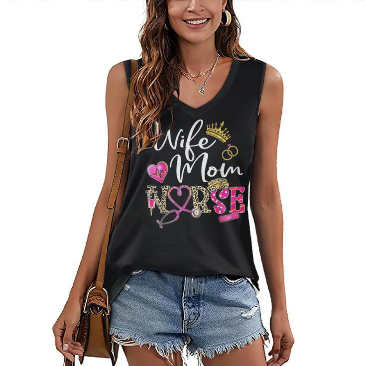 Wife Mom Nurse Leopard For Womens Mom Nurse Mothers Day  Women's V-neck Casual Sleeveless Tank Top