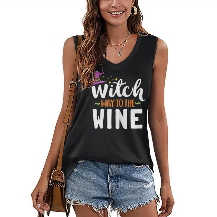 Womens Wine Lover Outfit For Halloween Witch Way To The Wine Women's Vneck Tank Top