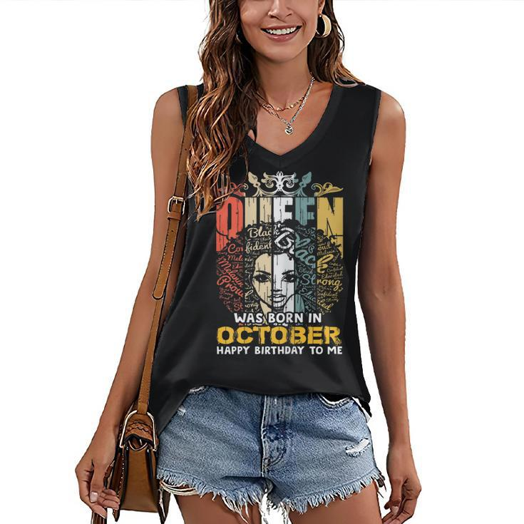 Womens A Queen Was Born In October Happy Birthday To Me  Women's V-neck Casual Sleeveless Tank Top