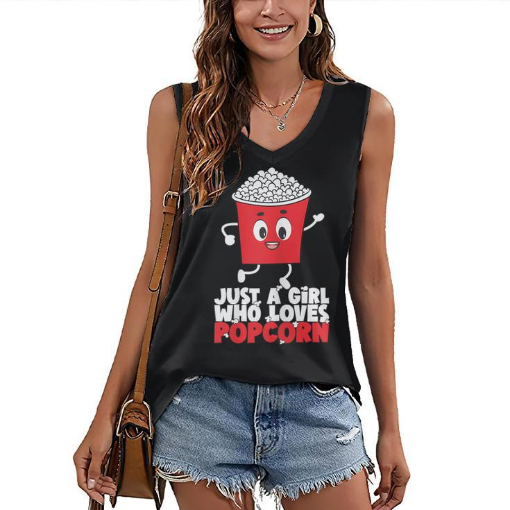 Womens Cool Just A Girl Who Loves Popcorn Girls Popcorn Lovers  Women's V-neck Casual Sleeveless Tank Top