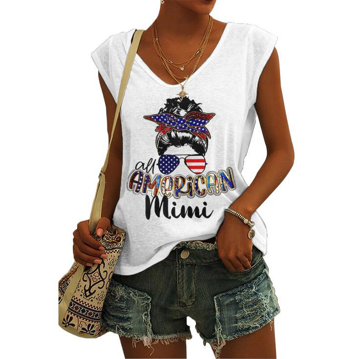 Womens All American Mimi Messy Bun 4Th Of July Independence Day Women's Vneck Tank Top
