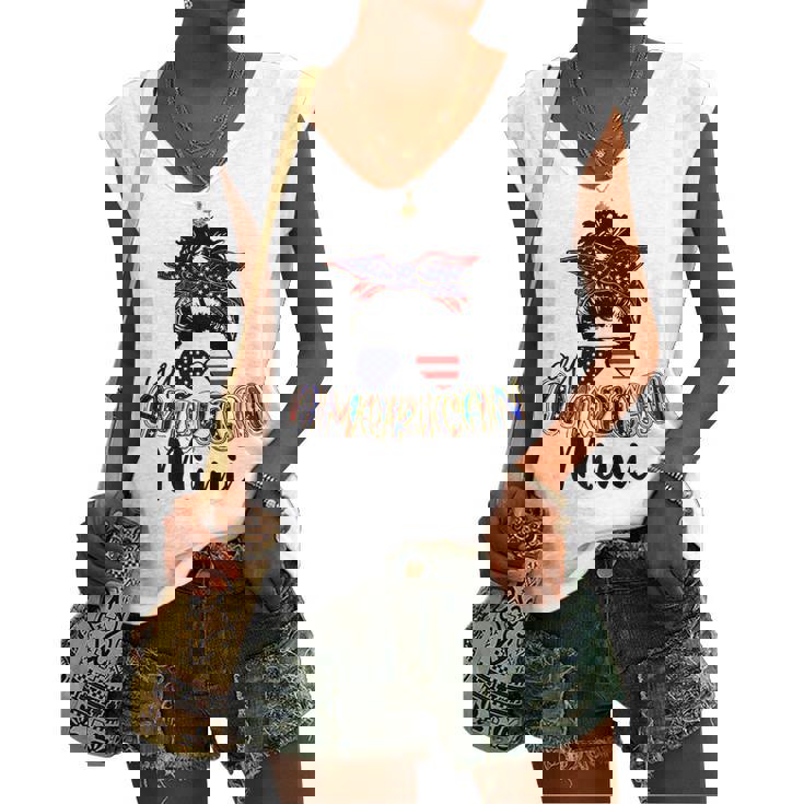 Womens All American Mimi Messy Bun 4Th Of July Independence Day Women's Vneck Tank Top