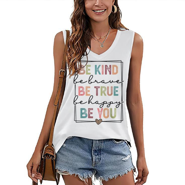 Be Kind Be Brave Be True Be Happy Be You Leopard Heart Women  Women's V-neck Casual Sleeveless Tank Top