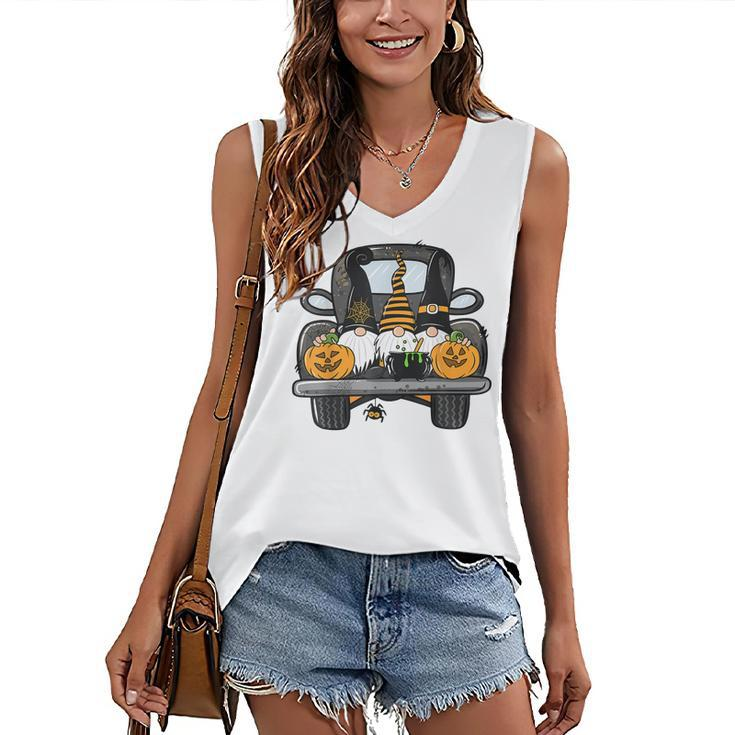 Cute Gnomes Pumpkin With Truck Halloween Costume Party Women's Vneck Tank Top