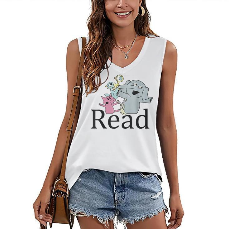 Funny Read Book Club Piggie Elephant Pigeons Teacher  Women's V-neck Casual Sleeveless Tank Top