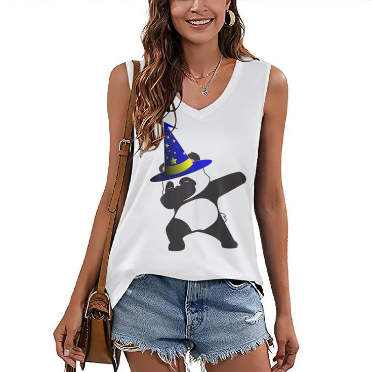 Halloween Dabbing Wizard Panda Bear Magic Witch Hat Women's Vneck Tank Top