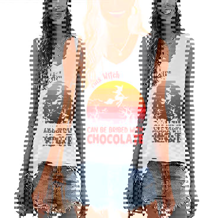 Halloween This Witch Can Be Bribed With Chocolate Retro Women's Vneck Tank Top