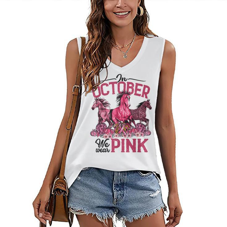 In October We Wear Pink Horse Leopard Pumpkin Breast Cancer  Women's V-neck Casual Sleeveless Tank Top