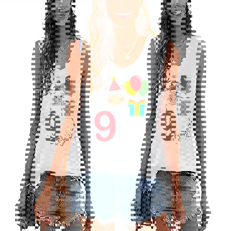 Kids 9 Year Old Gift 9Th Birthday Girl Ns Funny Llama Alpaca Women's V-neck Casual Sleeveless Tank Top