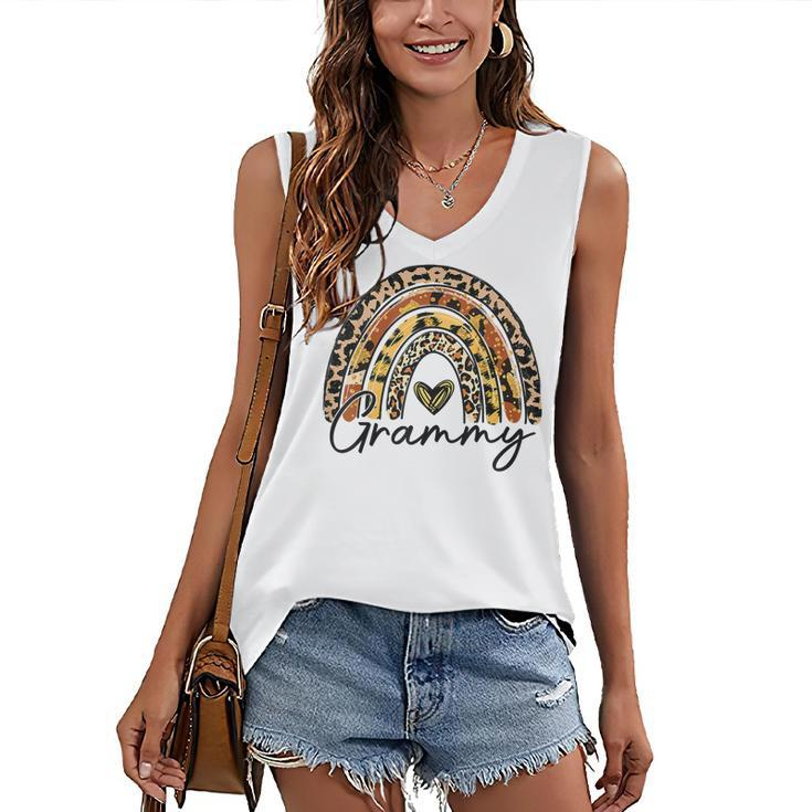 Leopard Rainbow Blessed Grammy Funny Grammy Mothers Day  Women's V-neck Casual Sleeveless Tank Top