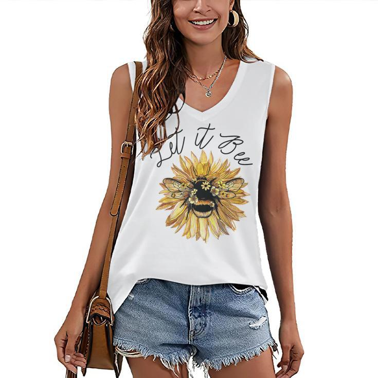 Let It Be  Bee Sunflower  For Women Summer Tops  Women's V-neck Casual Sleeveless Tank Top