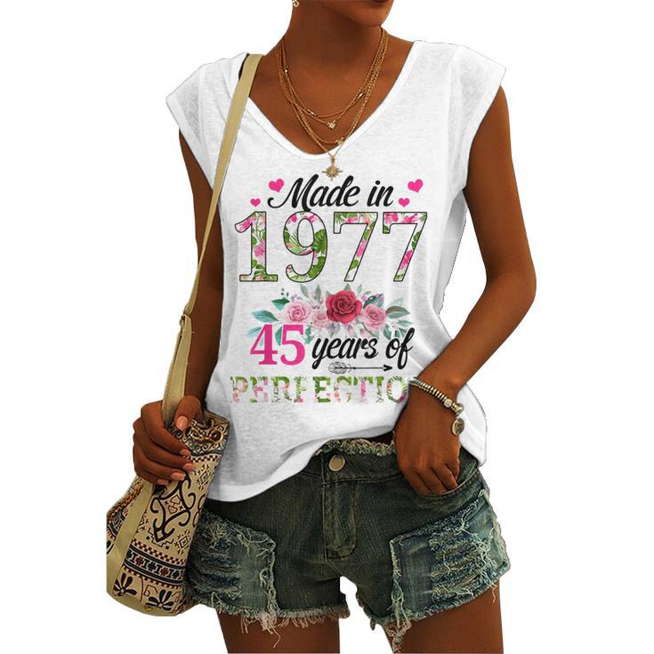 Made In 1977 Floral 45 Year Old 45Th Birthday Women Women's Vneck Tank Top