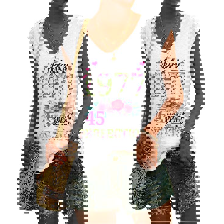 Made In 1977 Floral 45 Year Old 45Th Birthday Women Women's Vneck Tank Top