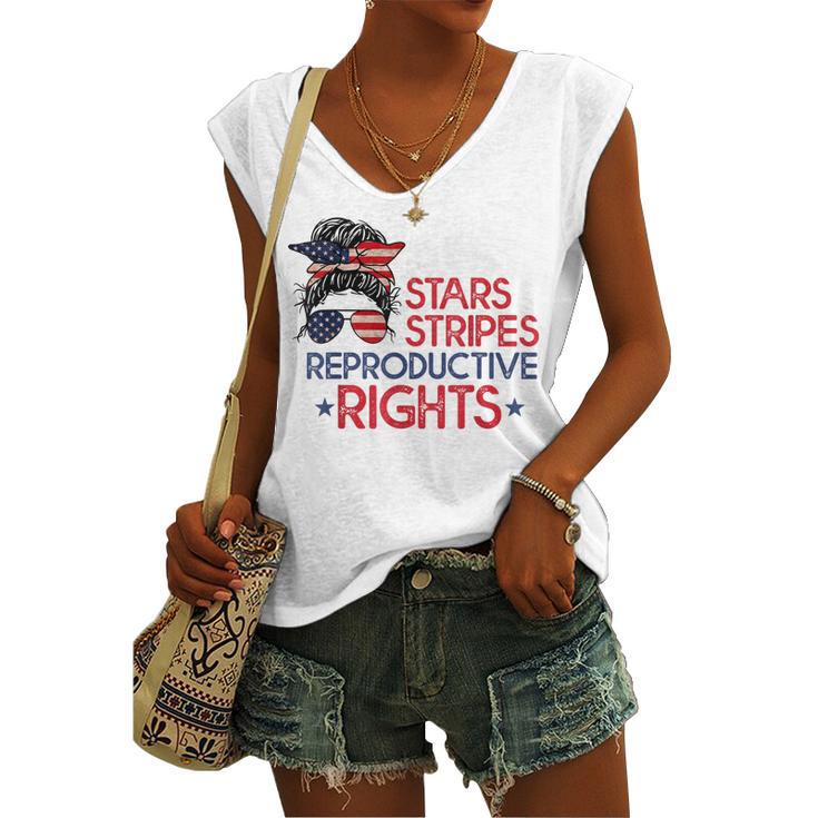 Messy Bun American Flag Pro Choice Star Stripes Equal Right Women's Vneck Tank Top