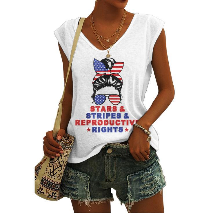 Messy Bun Stars Stripes & Reproductive Rights 4Th Of July Women's Vneck Tank Top