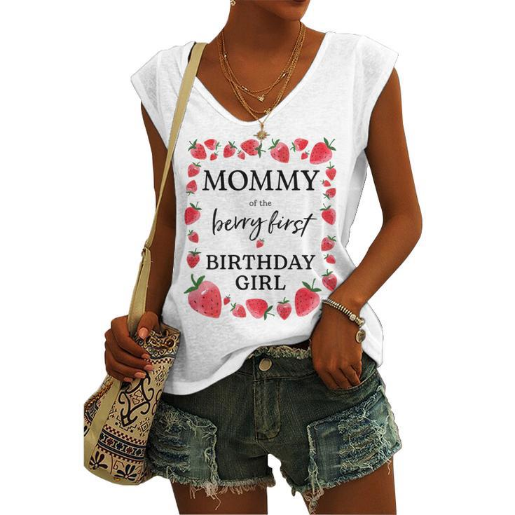 Womens Mommy Of The Berry First Birthday Girl Sweet One Strawberry Women's Vneck Tank Top