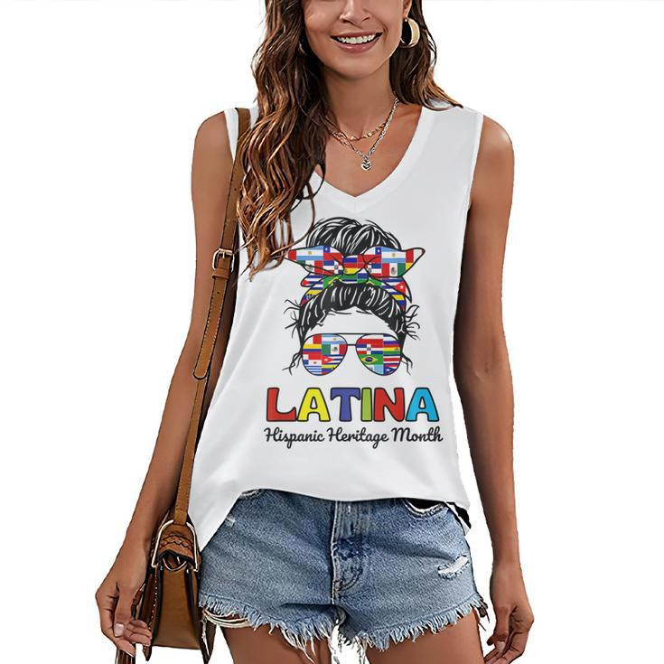 N Girl Women Messy Bun Latina Hispanic Heritage Month  Women's V-neck Casual Sleeveless Tank Top