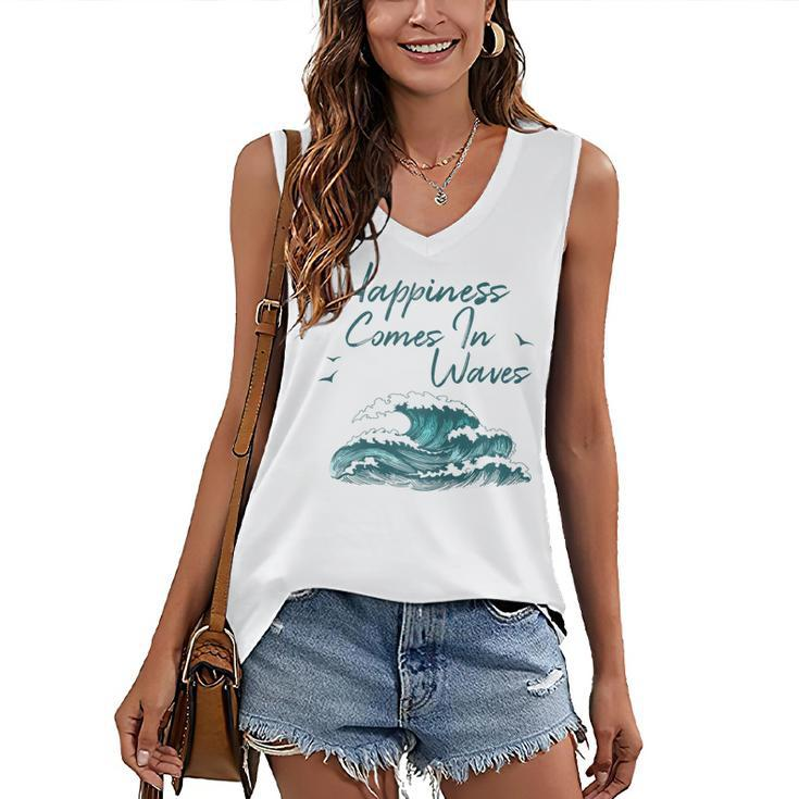 Womens Ocean Waves For Women Happiness Comes In Waves Beach Women's Vneck Tank Top