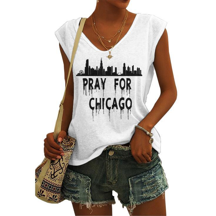 Pray For Chicago Encouragement Distressed Women's Vneck Tank Top