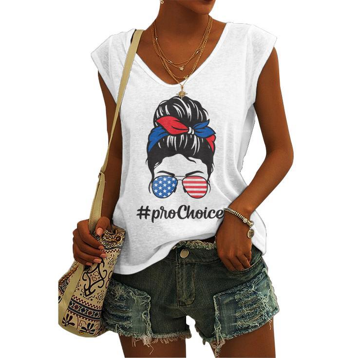 Pro Choice Af Reproductive Rights Messy Bun Us Flag 4Th July Women's Vneck Tank Top