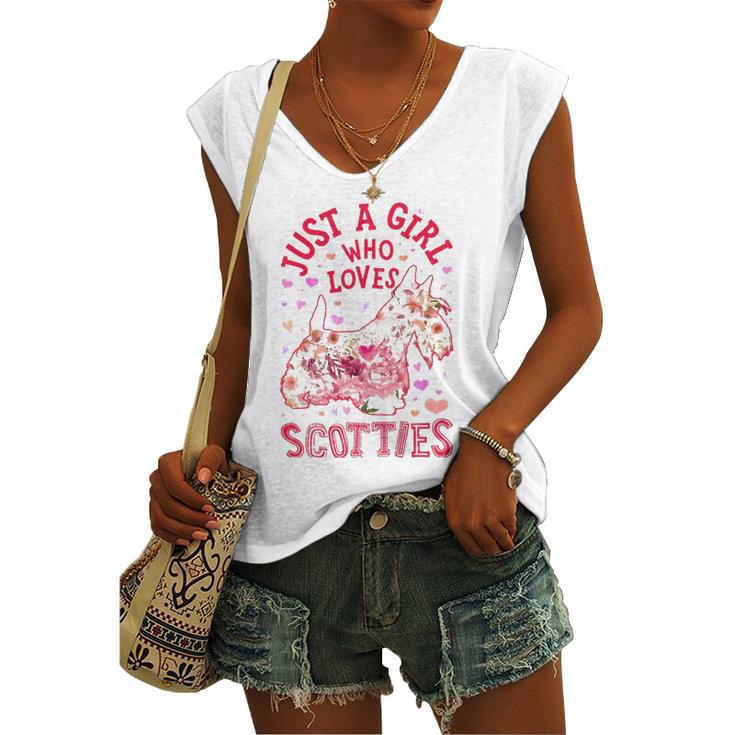 Scottie Scottish Terrier Just A Girl Who Loves Dog Flower Women's V-neck Tank Top