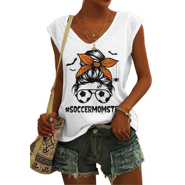 Soccer Momster For Women Halloween Mom Messy Bun Hair Women's Vneck Tank Top