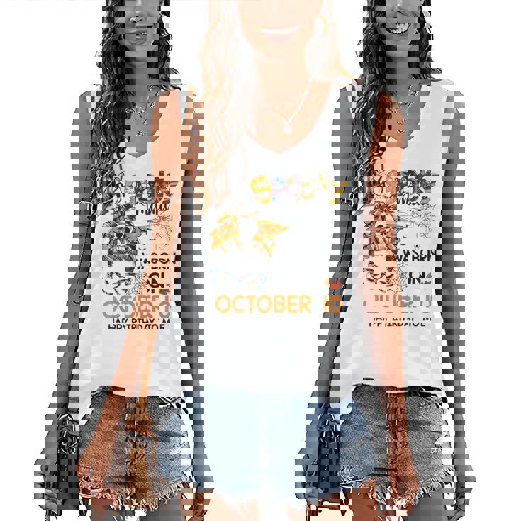 Spooky Mama Born On October 10Th Birthday Bun Hair Halloween Women's Vneck Tank Top