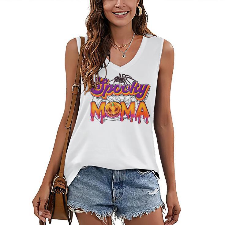 Spooky Mama Jack O Lantern Halloween Mama Pumpkin Women's Vneck Tank Top