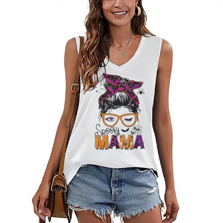 Spooky Mama Messy Bun Mom Life Halloween Costume Women's Vneck Tank Top