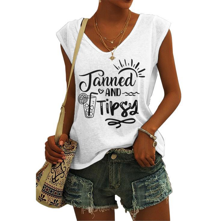 Tanned & Tipsy Hello Summer Vibes Beach Vacay Summertime Women's Vneck Tank Top