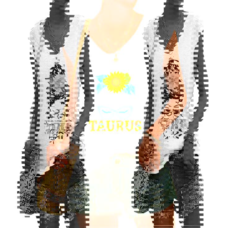 Taurus Girl Birthday Messy Bun Hair Sunflower Women's Vneck Tank Top