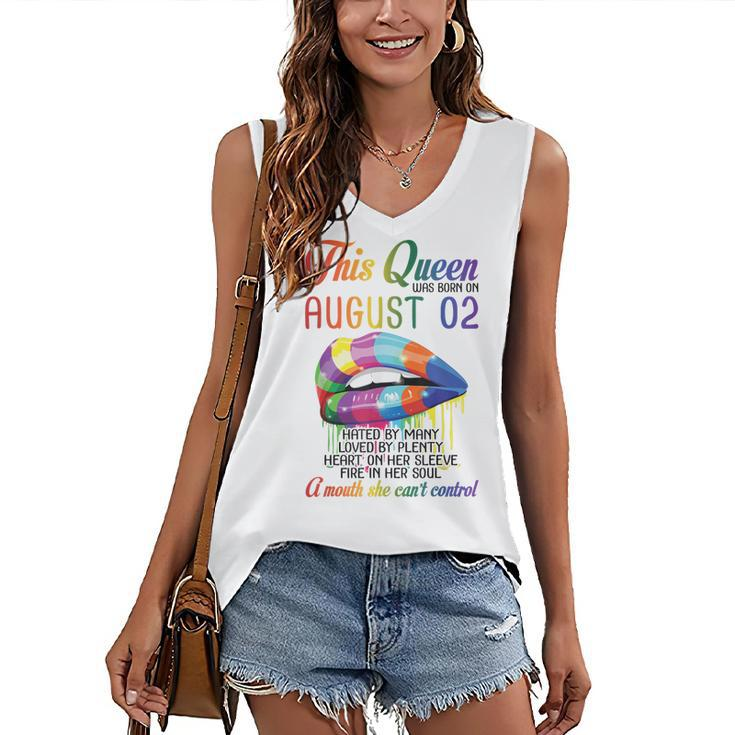 This Queen Was Born On August 2Nd Happy Birthday To Me Mommy  Women's V-neck Casual Sleeveless Tank Top