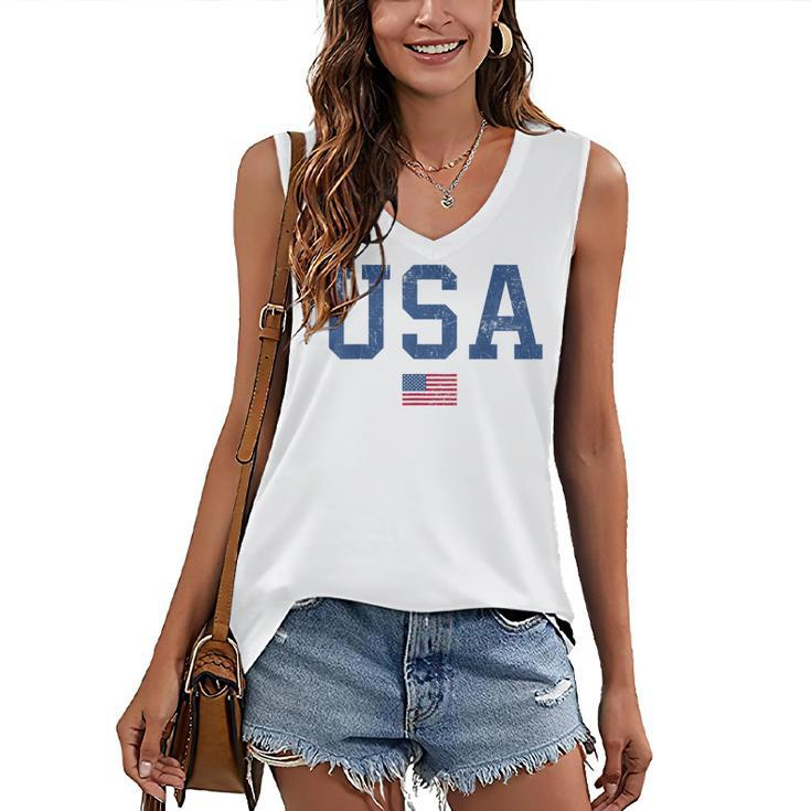 Usa  Women Men Kids Patriotic American Flag Distressed  Women's V-neck Casual Sleeveless Tank Top