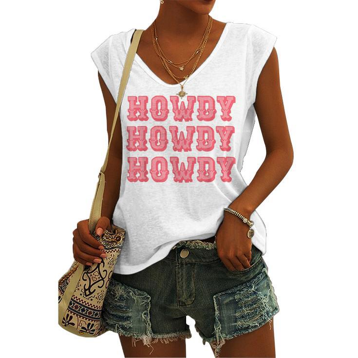 Vintage White Howdy Rodeo Western Country Southern Cowgirl V2 Women's Vneck Tank Top
