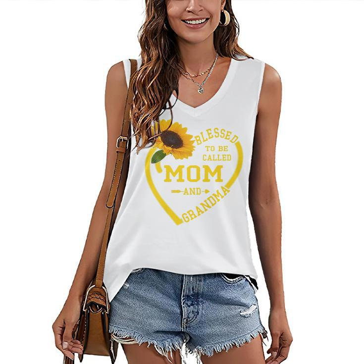 Womens Blessed To Be Called Mom And Grandma Mothers Day Sunflower   Women's V-neck Casual Sleeveless Tank Top