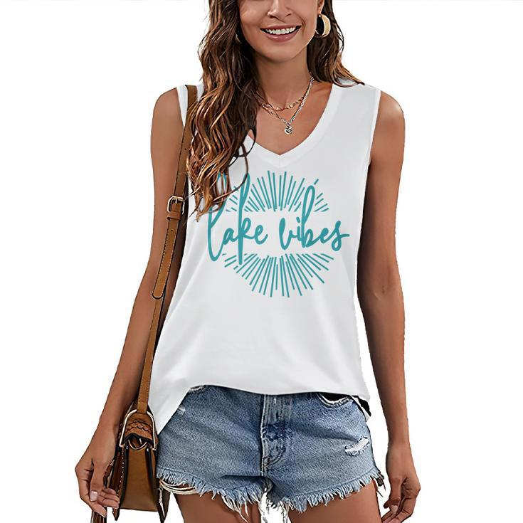 Womens Lake Vibes Summer Vibes Vacation Funny  Women's V-neck Casual Sleeveless Tank Top