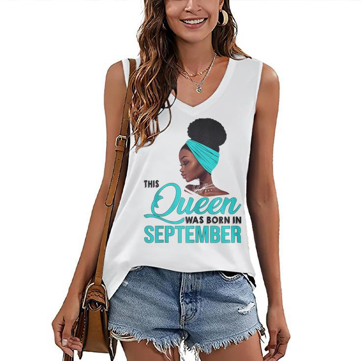 Womens This Queen Was Born In September Birthday For Black  Women's V-neck Casual Sleeveless Tank Top