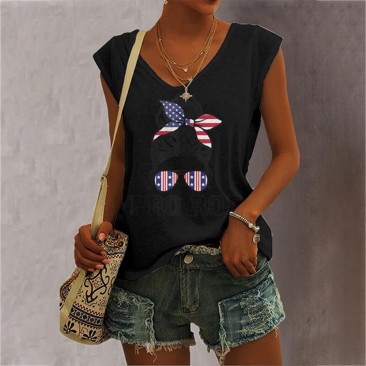 Pro 1973 Roe  Cute Messy Bun Mind Your Own Uterus  Women's V-neck Casual Sleeveless Tank Top
