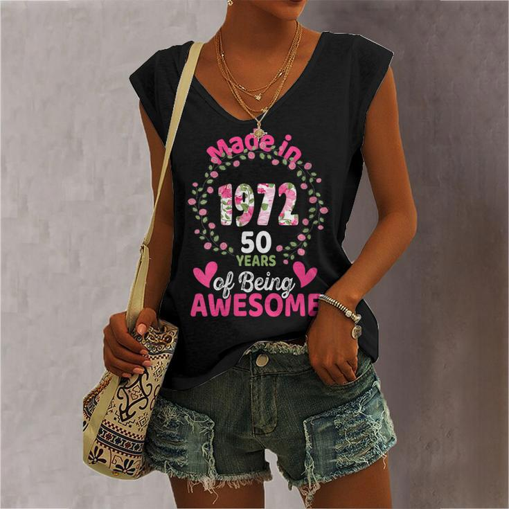 Womens 50 Years Old 50Th Birthday Born In 1972 Women Girls Floral Women's Vneck Tank Top