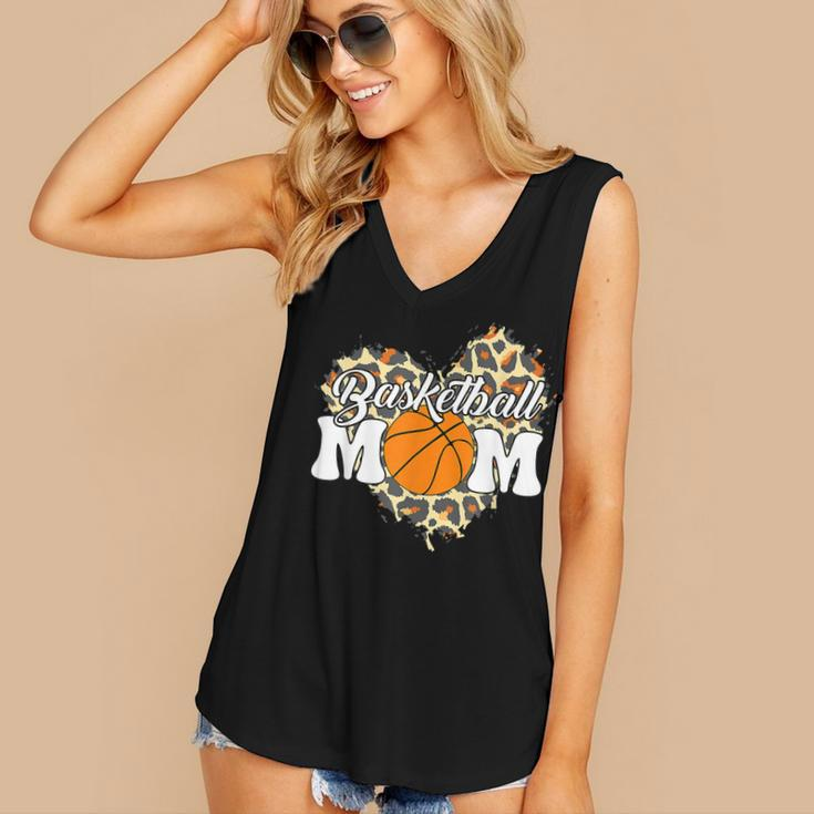 Basketball Mom Mothers Day Leopard Heart Baket Mom Women's V-neck Casual Sleeveless Tank Top