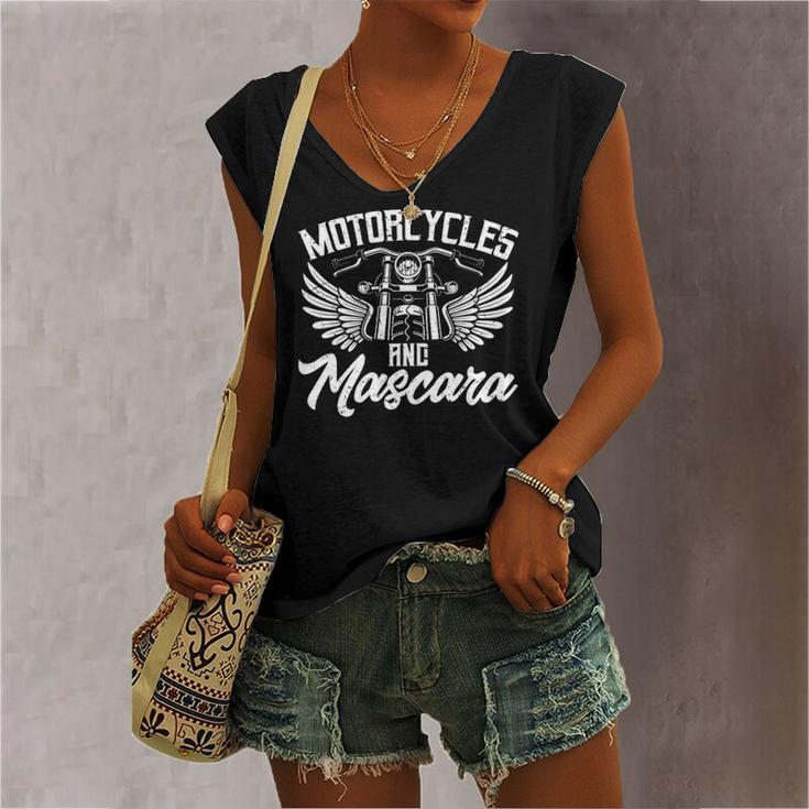 Biker Lifestyle Quotes Motorcycles And Mascara Women's V-neck Tank Top