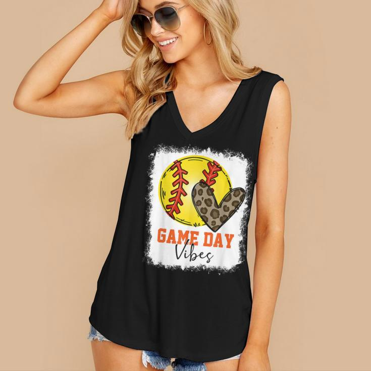 Bleached Softball Game Day Vibes Softball Mom Game Day Women's V-neck Casual Sleeveless Tank Top