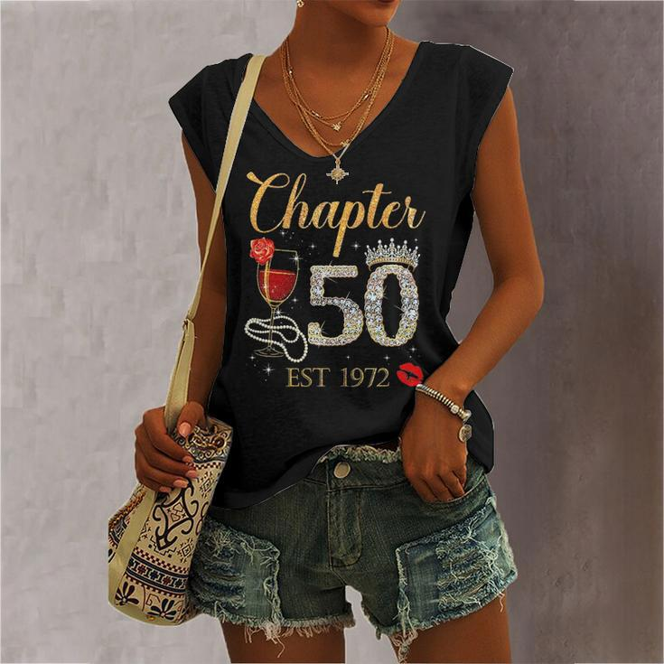 Chapter 50 Years Est 1972 50Th Birthday Red Rose Wine Crown Women's V-neck Tank Top