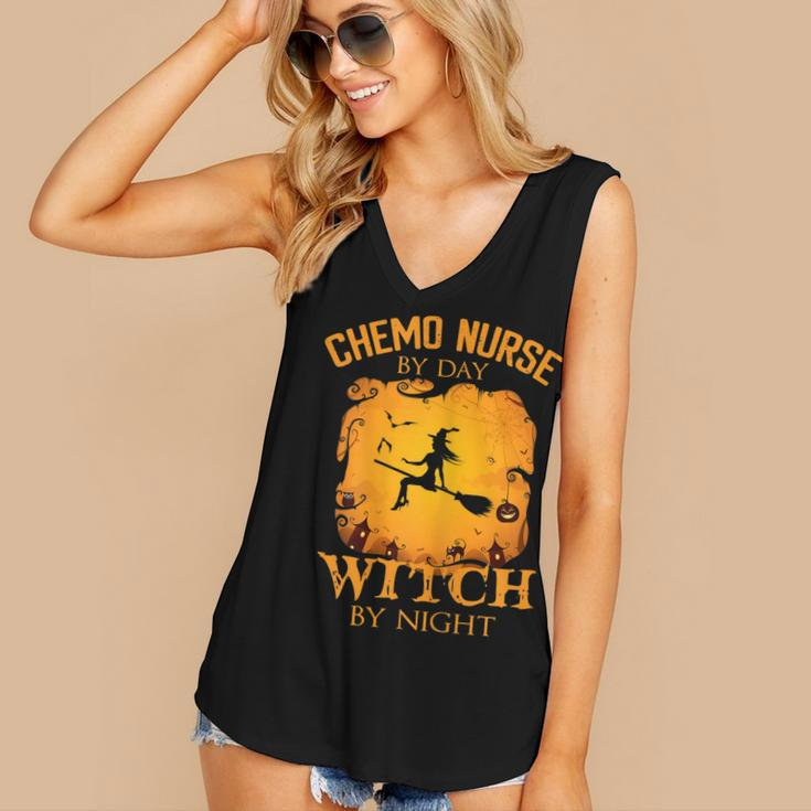 Womens Chemo Nurse By Day Witch By Night Halloween Costume Women's Vneck Tank Top