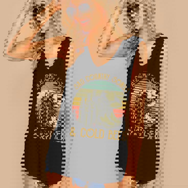 Cowboy Boots Hat Sad Country Songs & Cold Beer Music Lover Women's V-neck Casual Sleeveless Tank Top Cowboy Boots Hat Sad Country Songs & Cold Beer Music Lover Women's V-neck Casual Sleeveless Tank Top