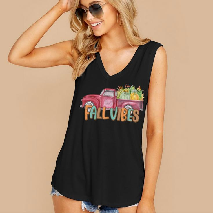 Fall Vibes Old School Truck Full Of Pumpkins And Fall Colors Women's V-neck Casual Sleeveless Tank Top