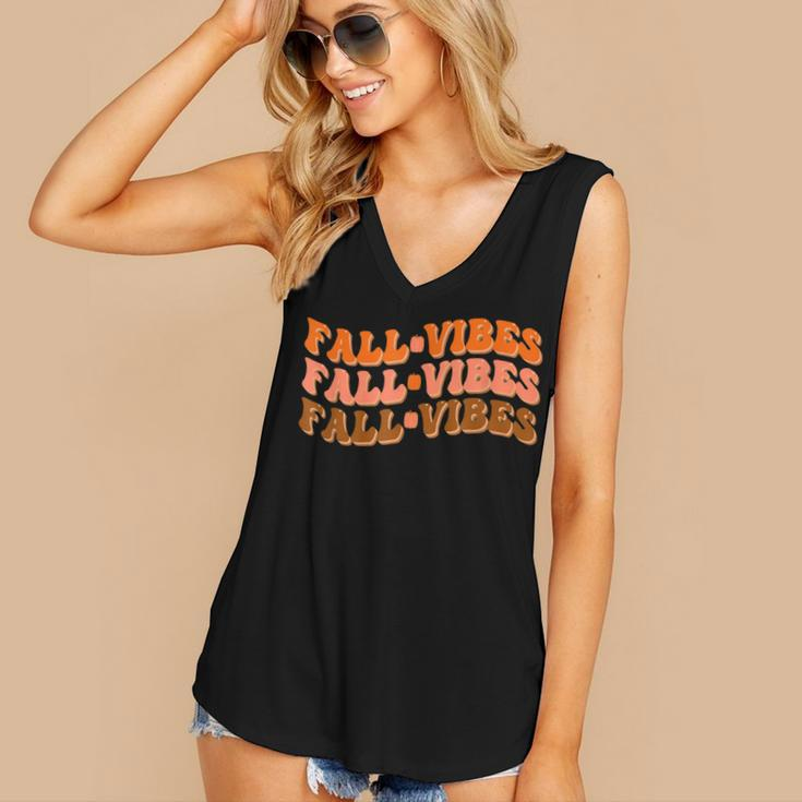 Fall Vibes Thanksgiving Retro Groovy Women's V-neck Casual Sleeveless Tank Top