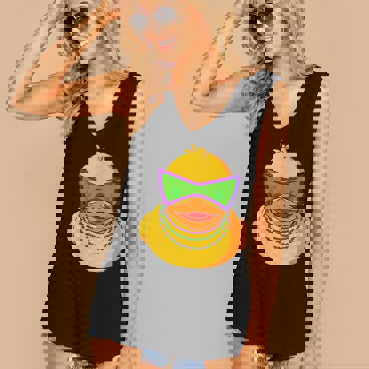 Mardi Gras Beads Rubber Duck Women's V-neck Casual Sleeveless Tank Top