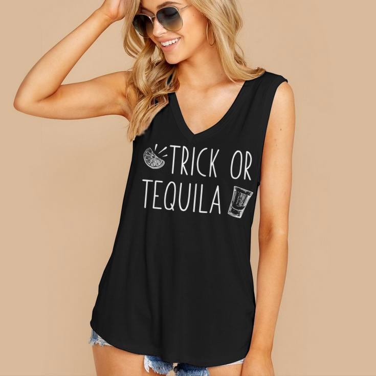 Trick Or Tequila Halloween Drinking Meme Women's Vneck Tank Top